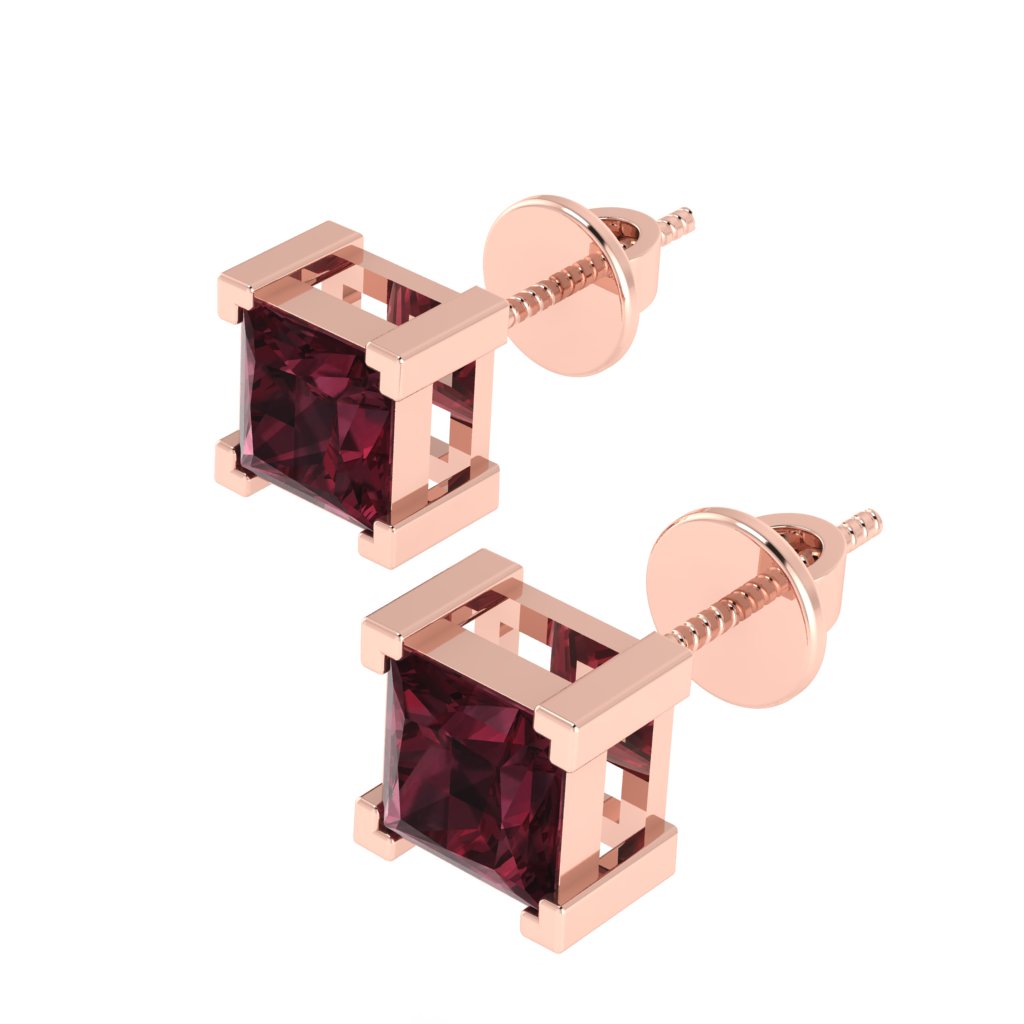 rose gold plated sterling silver princess shape garnet january birthstone stud earrings