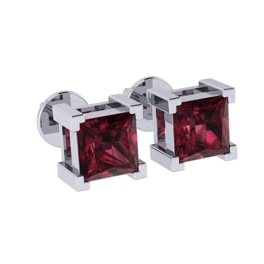 white gold plated sterling silver princess shape garnet january birthstone stud earrings