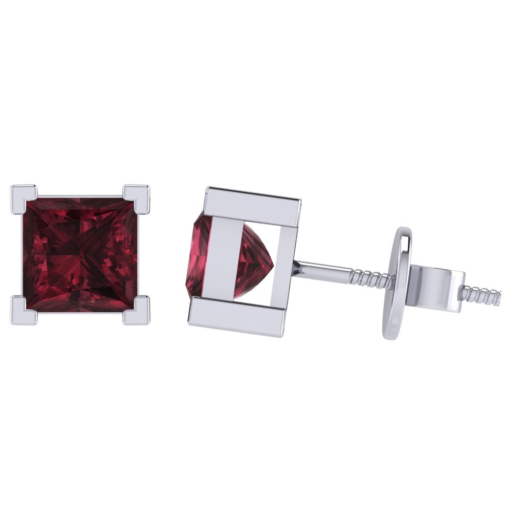 white gold plated sterling silver princess shape garnet january birthstone stud earrings