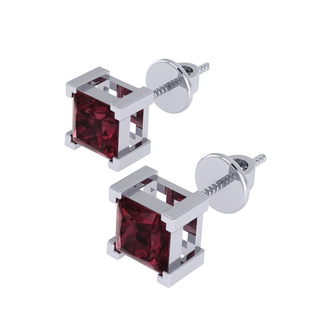 white gold plated sterling silver princess shape garnet january birthstone stud earrings