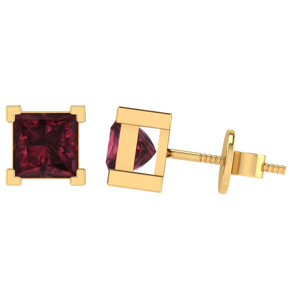 yellow gold plated sterling silver princess shape garnet january birthstone stud earrings