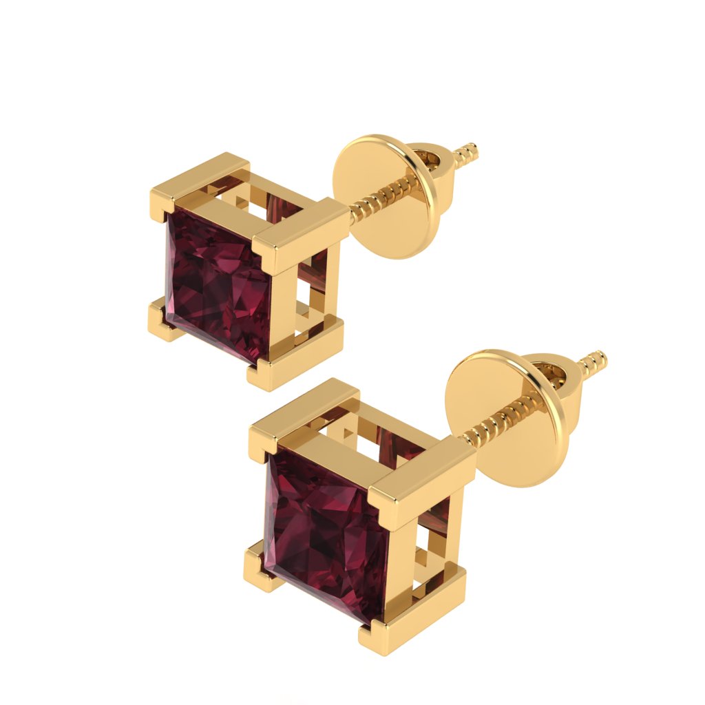 yellow gold plated sterling silver princess shape garnet january birthstone stud earrings