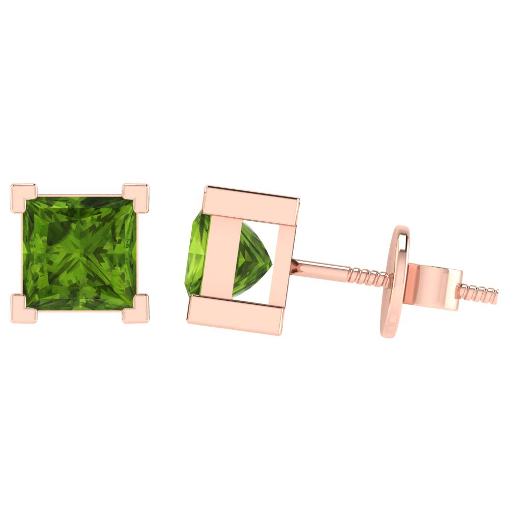 rose gold plated sterling silver princess shape peridot august birthstone stud earrings