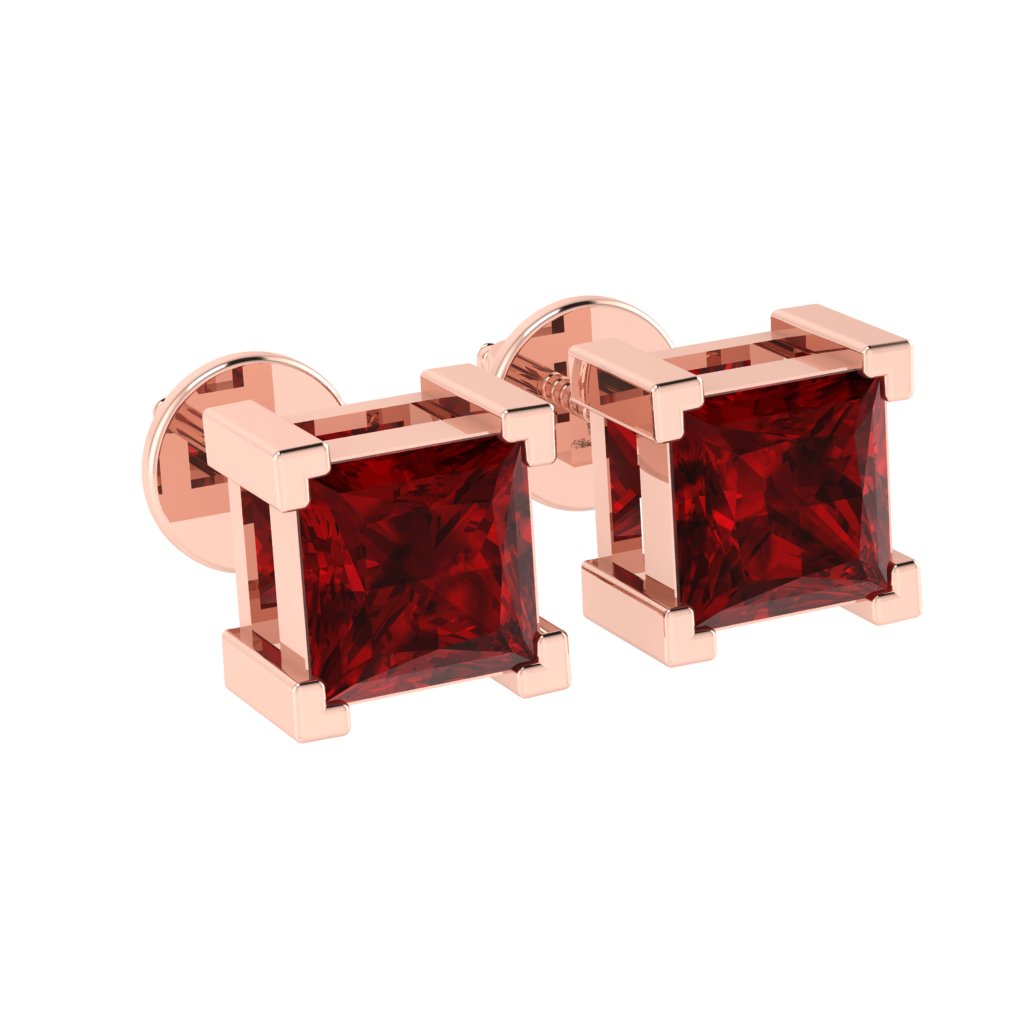 rose gold plated sterling silver princess shape ruby july birthstone stud earrings