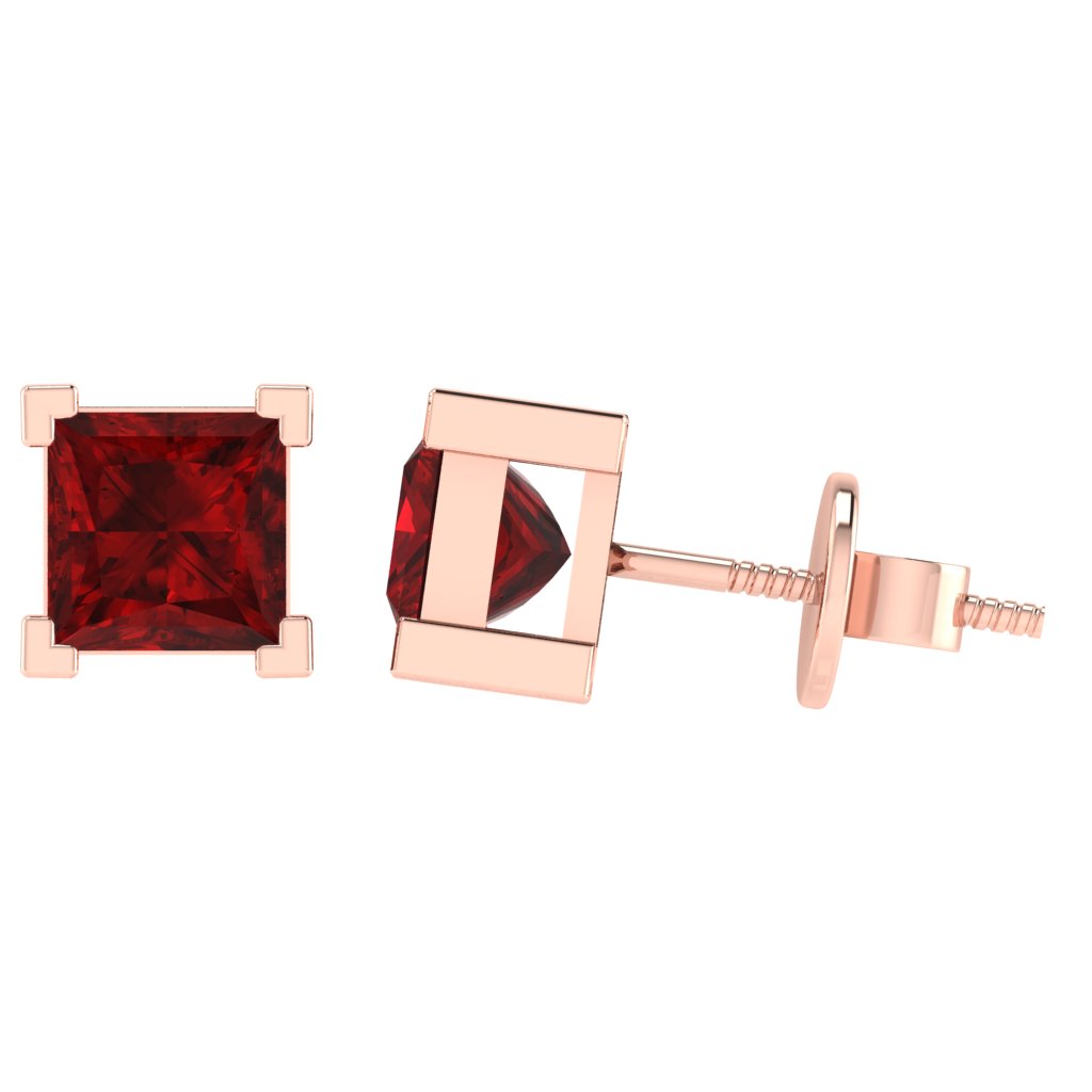 rose gold plated sterling silver princess shape ruby july birthstone stud earrings