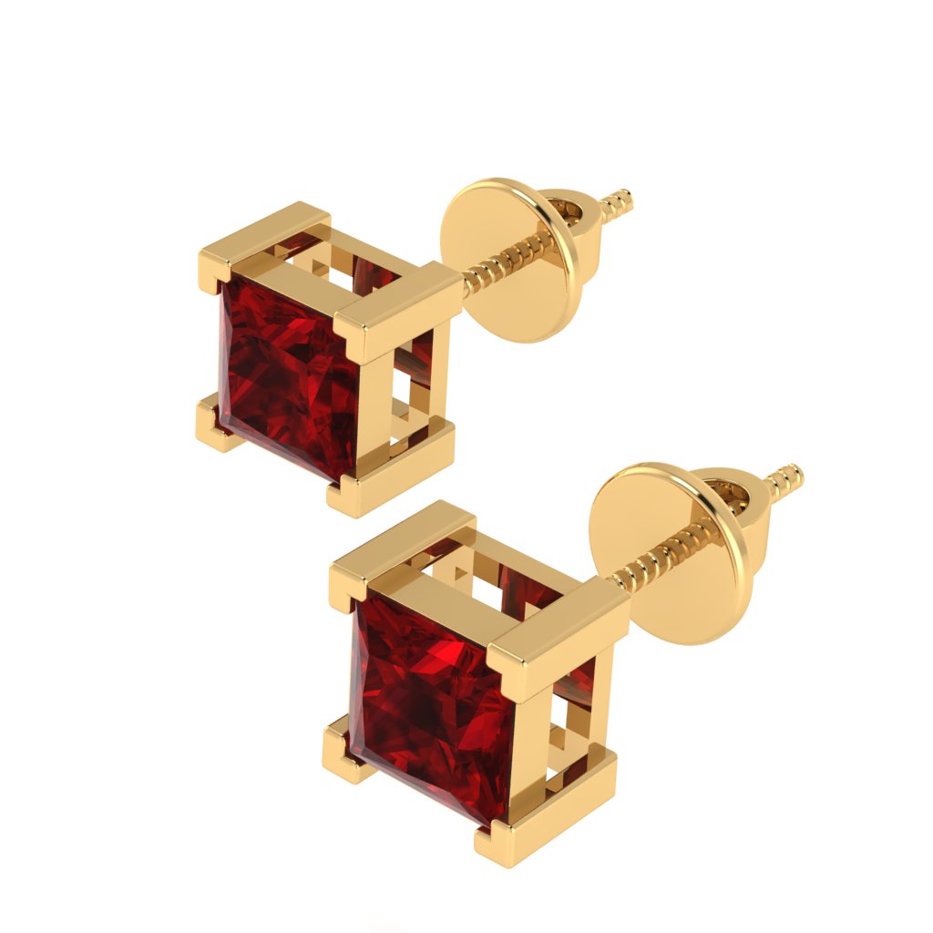 yellow gold plated sterling silver princess shape ruby july birthstone stud earrings