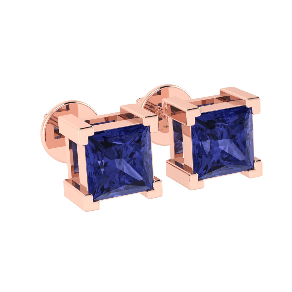 rose gold plated sterling silver princess shape tanzanite december birthstone stud earrings