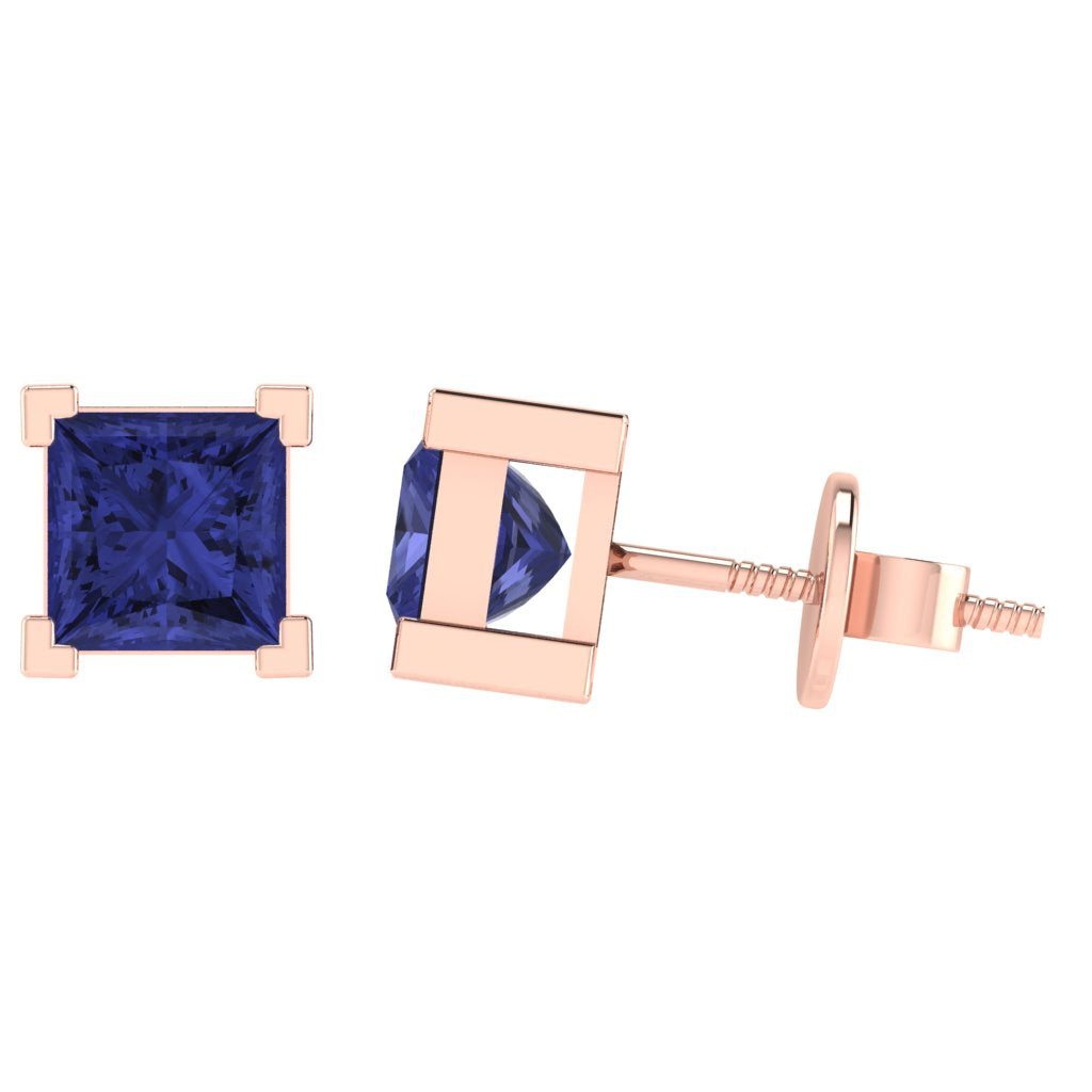 rose gold plated sterling silver princess shape tanzanite december birthstone stud earrings