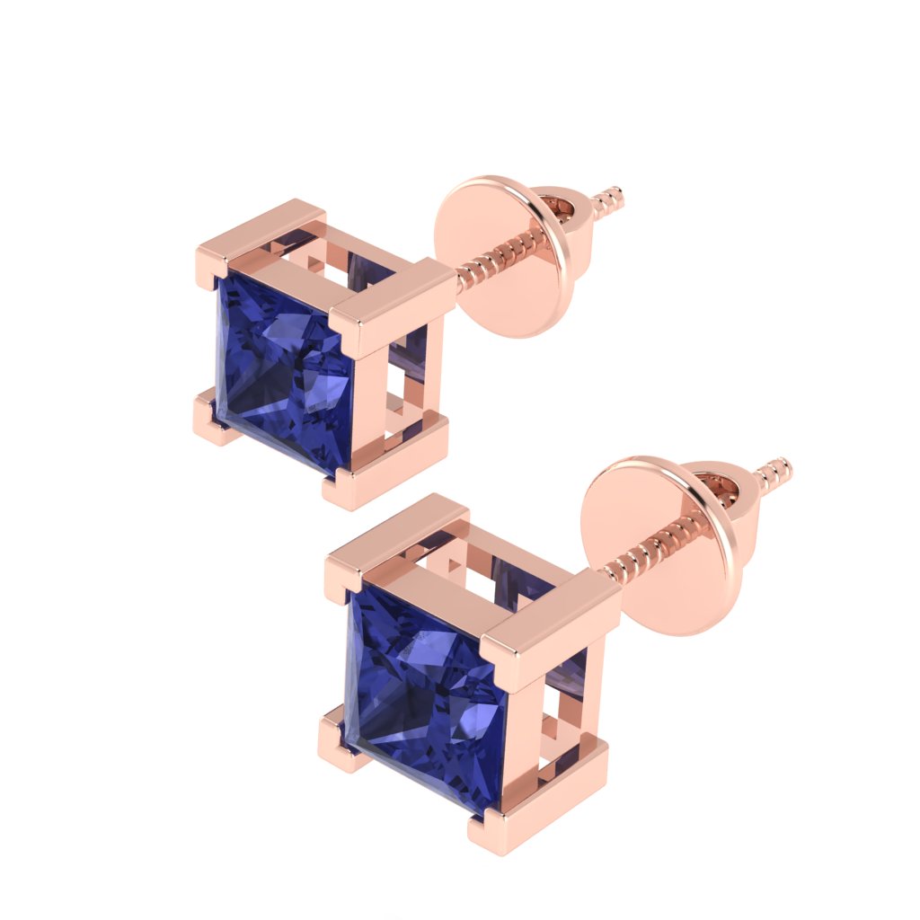 rose gold plated sterling silver princess shape tanzanite december birthstone stud earrings