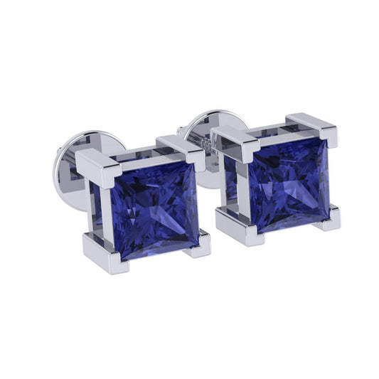 white gold plated sterling silver princess shape tanzanite december birthstone stud earrings