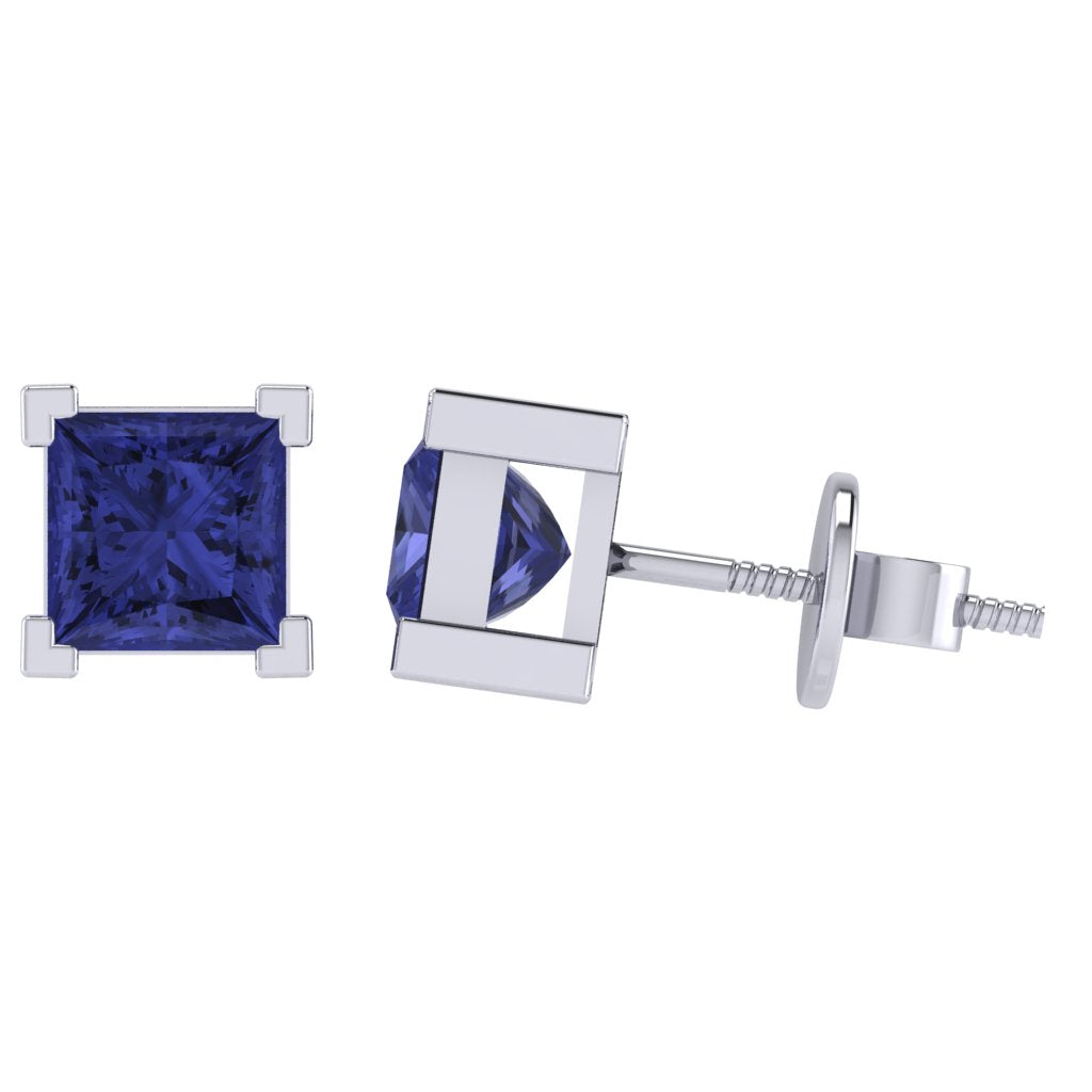 white gold plated sterling silver princess shape tanzanite december birthstone stud earrings