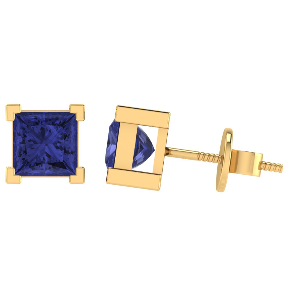 yellow gold plated sterling silver princess shape tanzanite december birthstone stud earrings