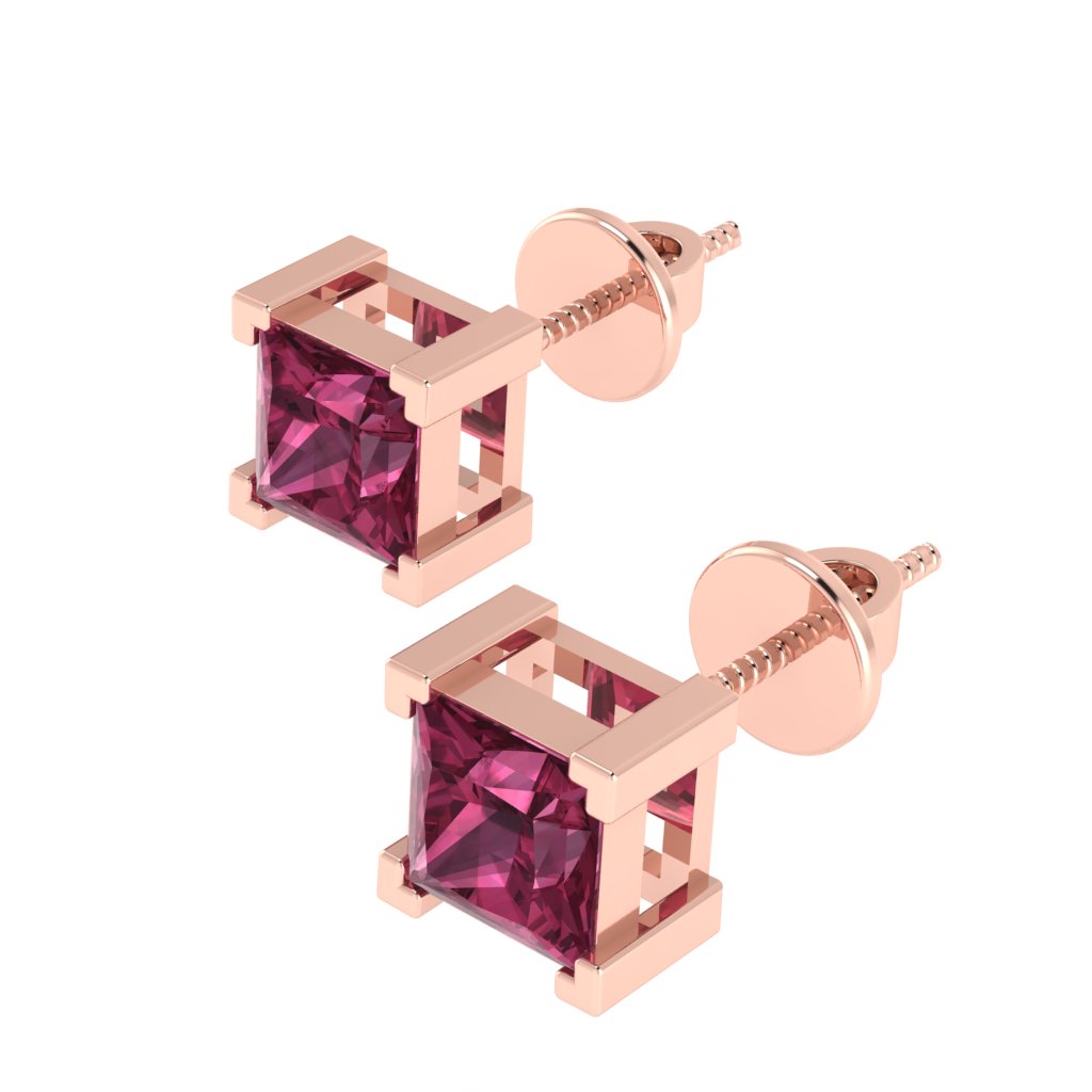 rose gold plated sterling silver princess shape tourmaline october birthstone stud earrings