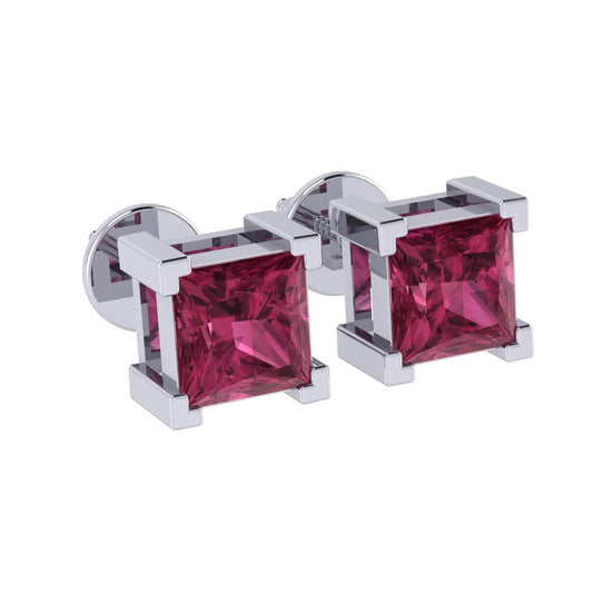 white gold plated sterling silver princess shape tourmaline october birthstone stud earrings