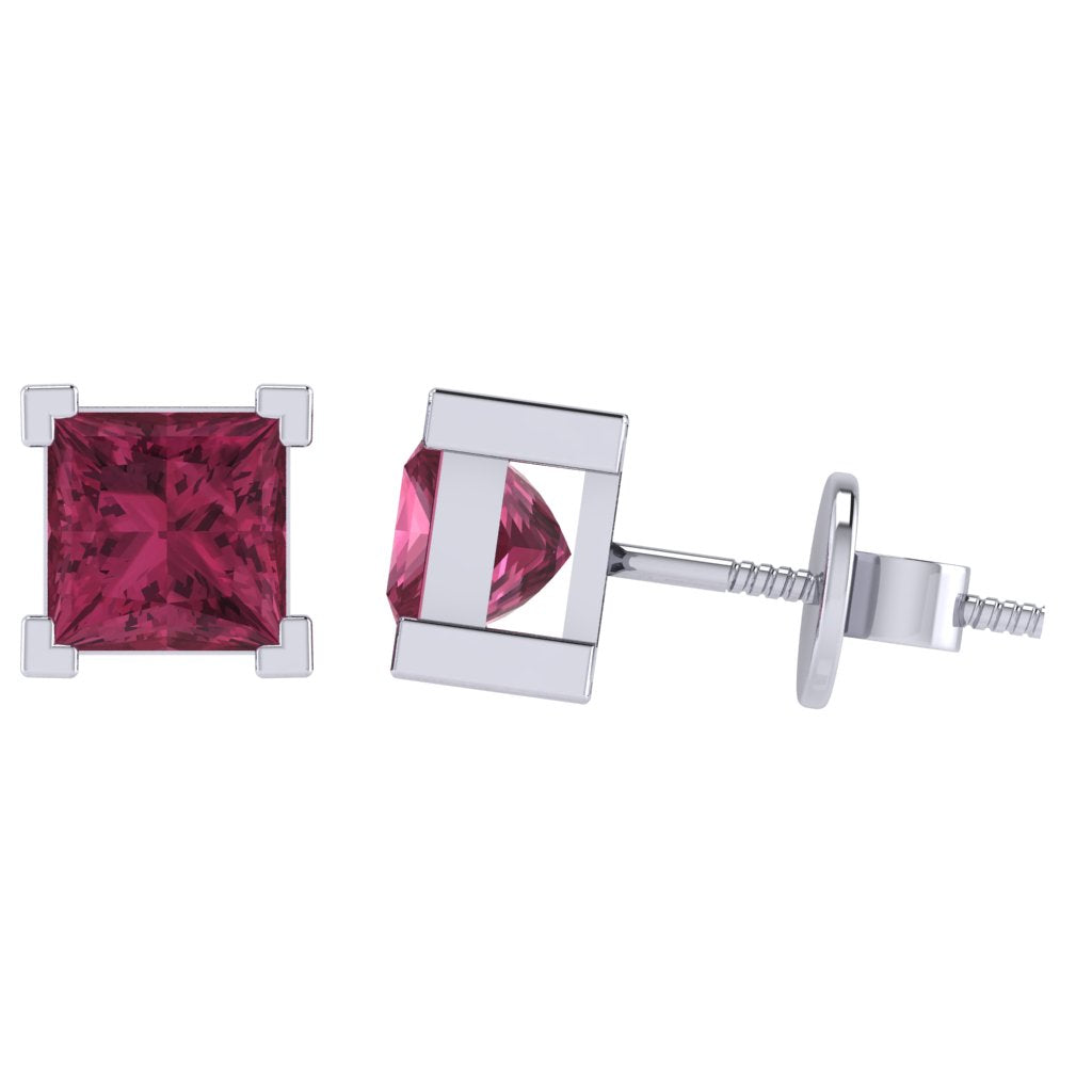 white gold plated sterling silver princess shape tourmaline october birthstone stud earrings