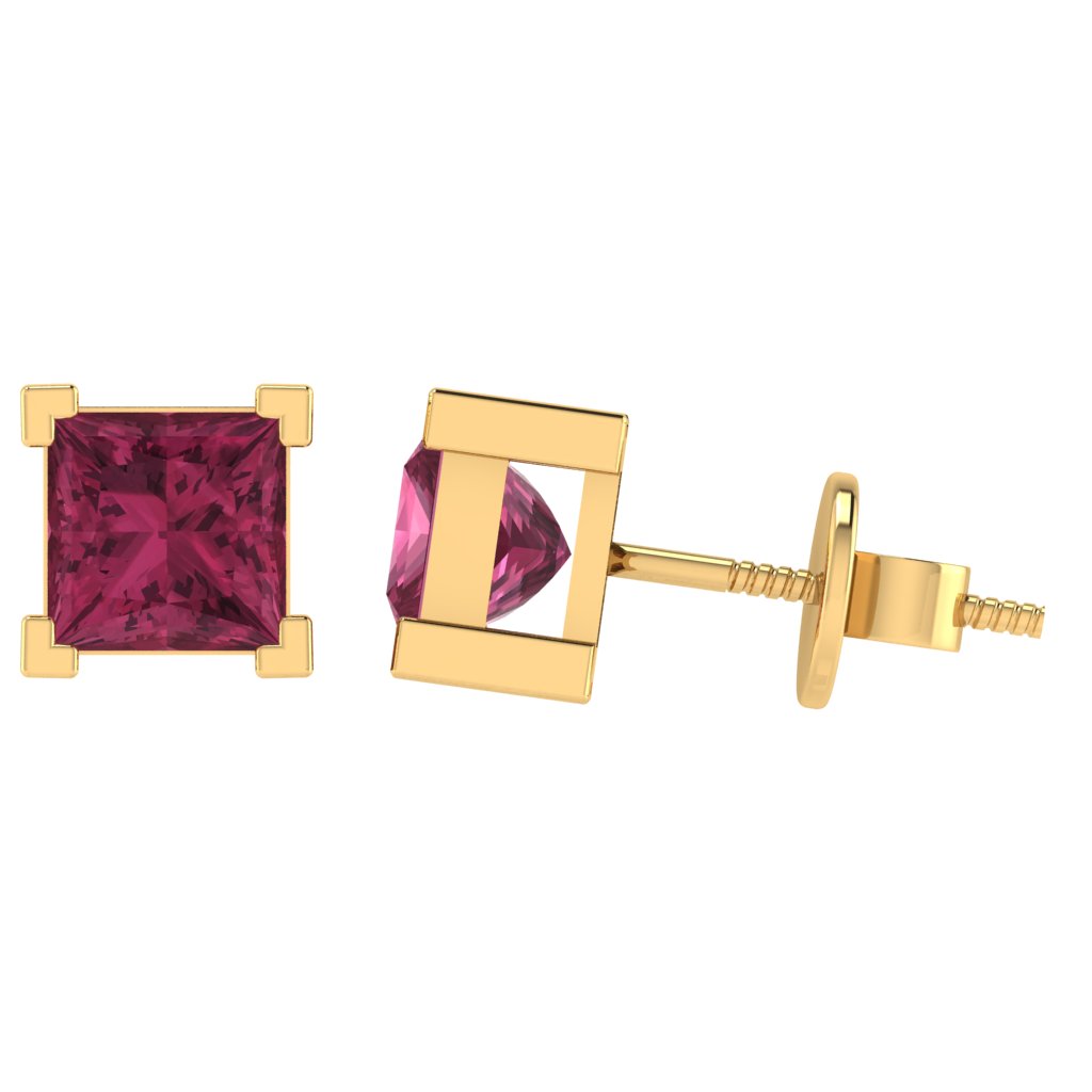 yellow gold plated sterling silver princess shape tourmaline october birthstone stud earrings