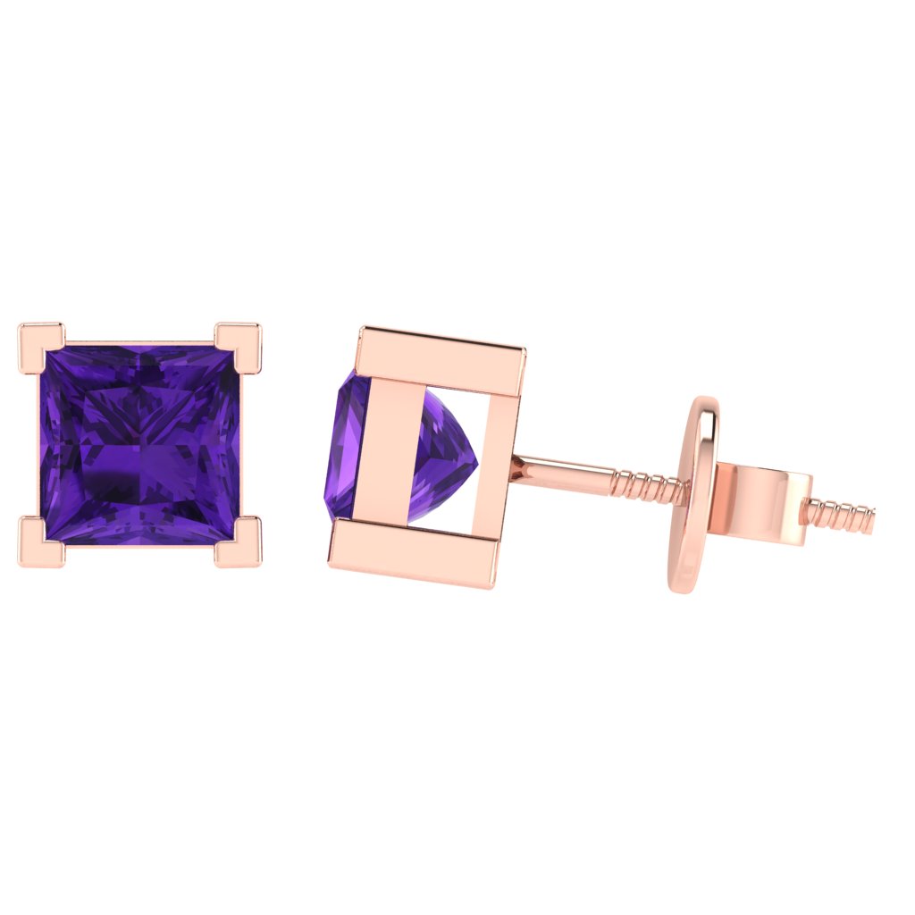 rose gold plated sterling silver princess shape amethyst february birthstone stud earrings