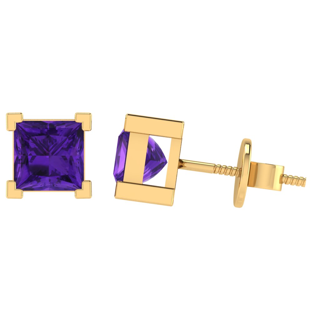 yellow gold plated sterling silver princess shape amethyst february birthstone stud earrings