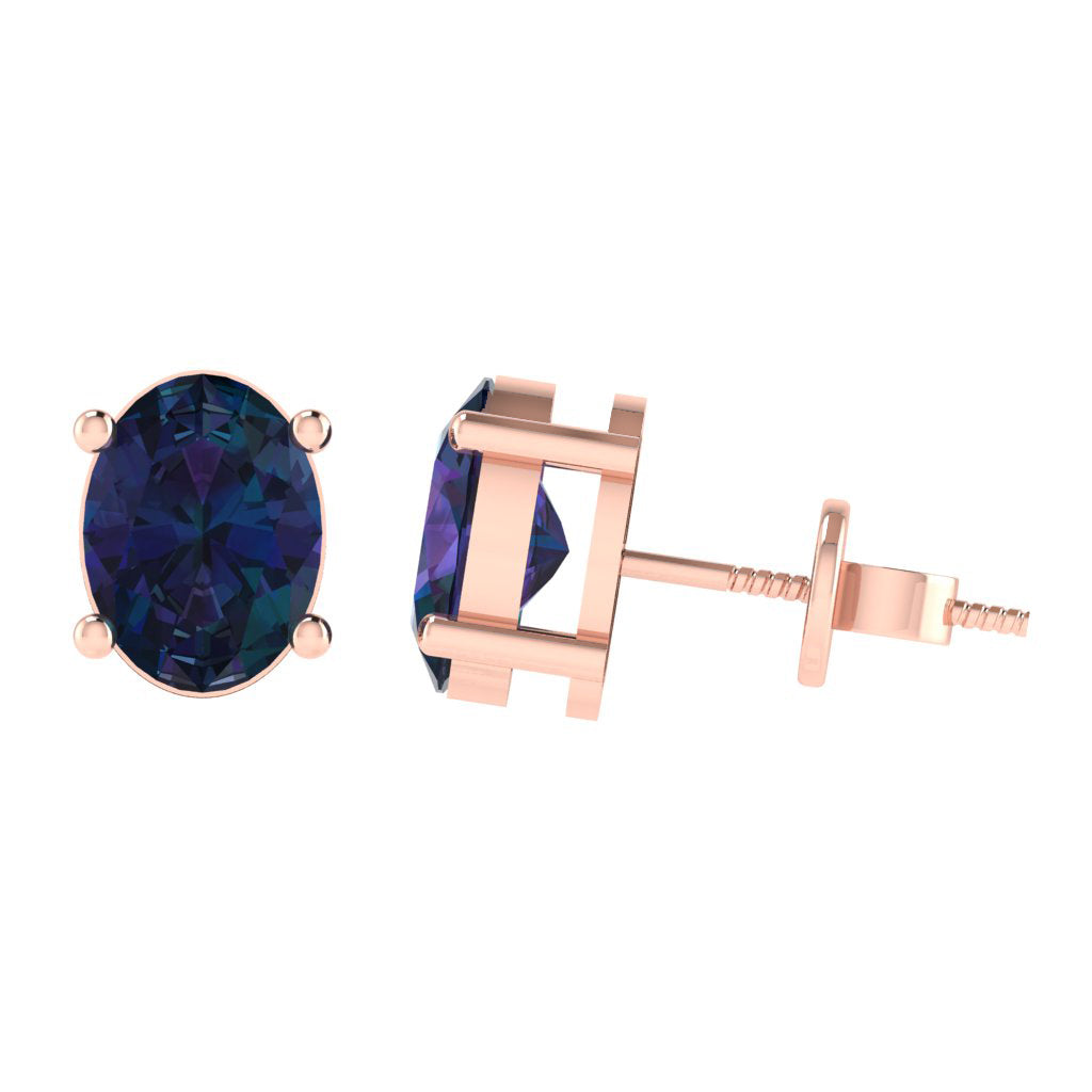rose gold plated sterling silver oval shape alexandrite june birthstone stud earrings