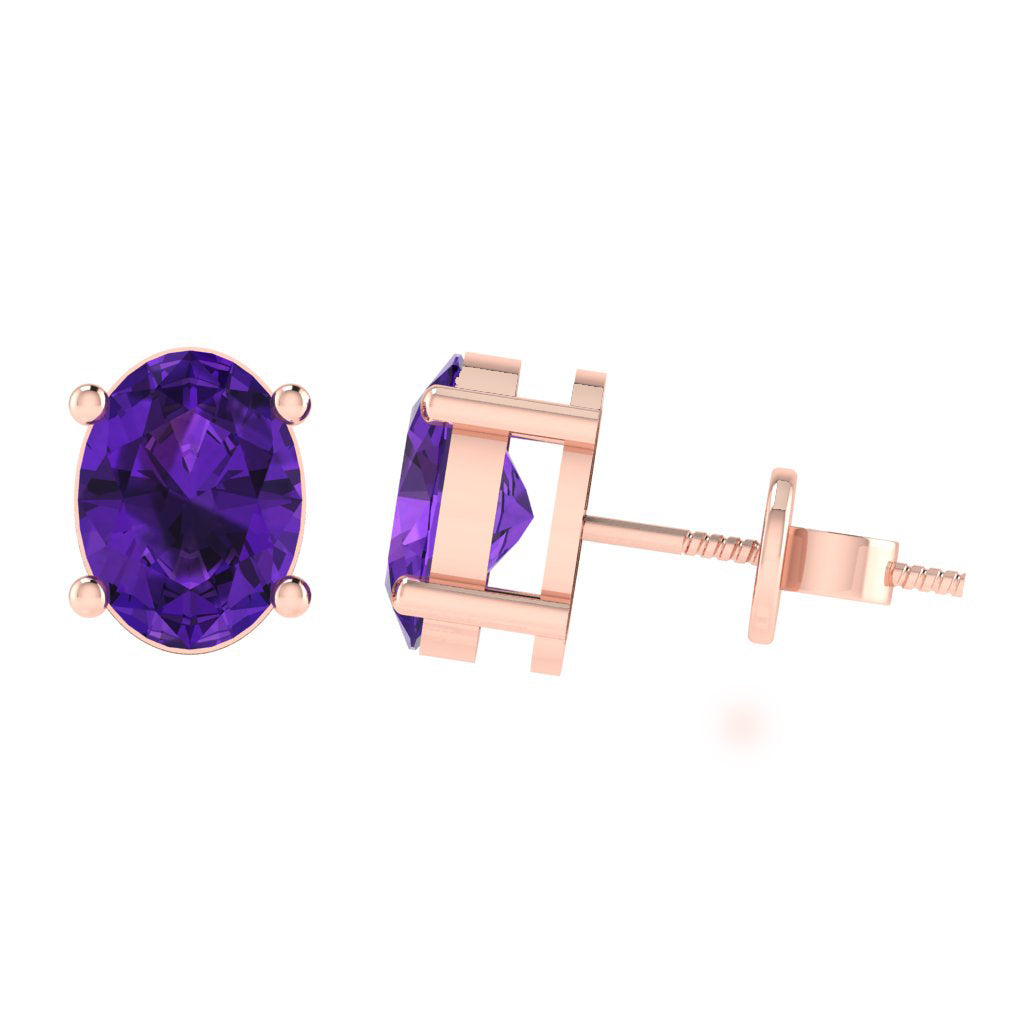 rose gold plated sterling silver oval shape amethyst february birthstone stud earrings