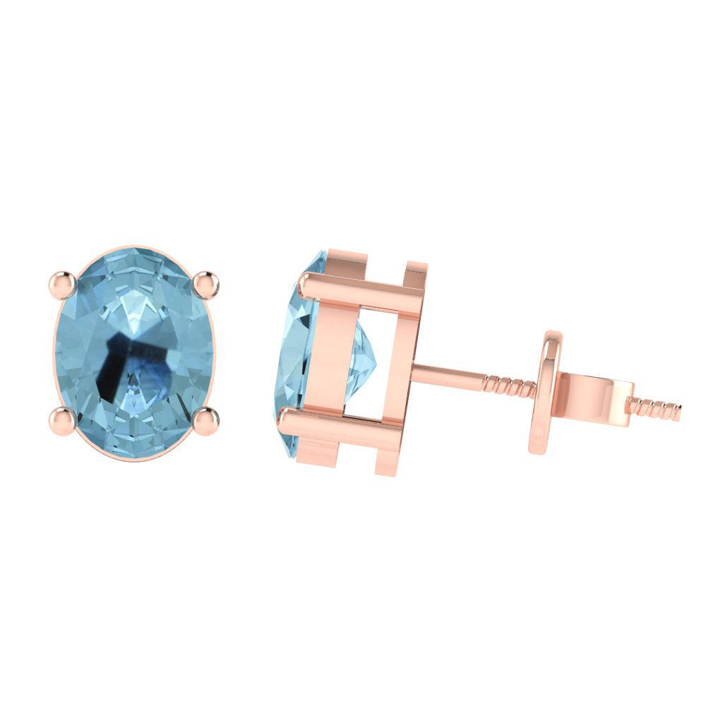 rose gold plated sterling silver oval shape aquamarine march birthstone stud earrings