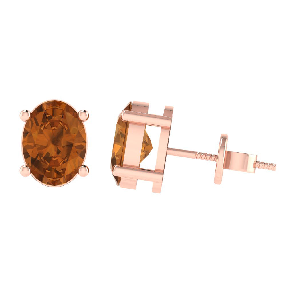 rose gold plated sterling silver oval shape citrine november birthstone stud earrings