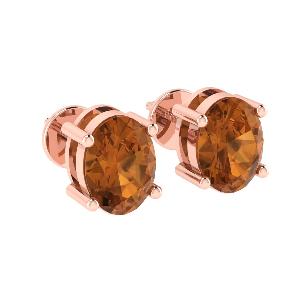 rose gold plated sterling silver oval shape citrine november birthstone stud earrings