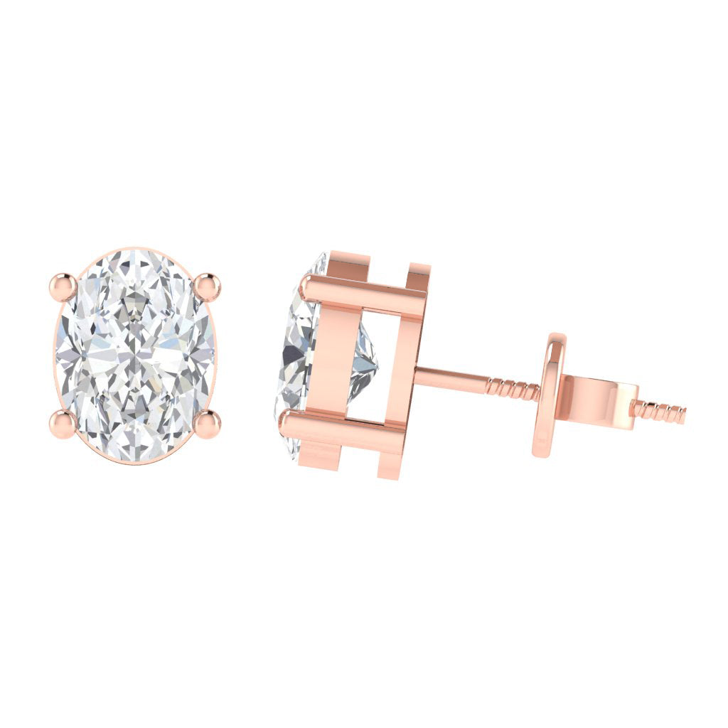 rose gold plated sterling silver oval shape cubic zirconia april birthstone stud earrings