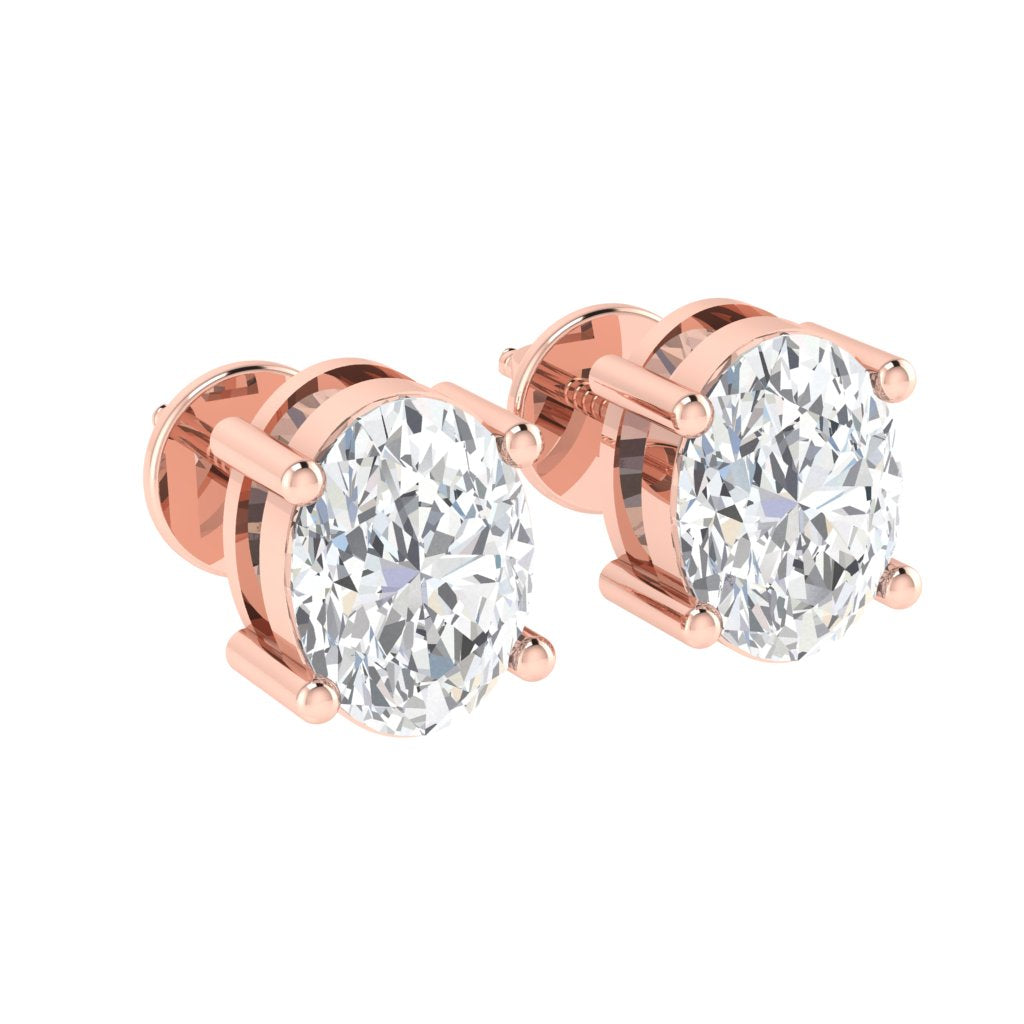 rose gold plated sterling silver oval shape cubic zirconia april birthstone stud earrings