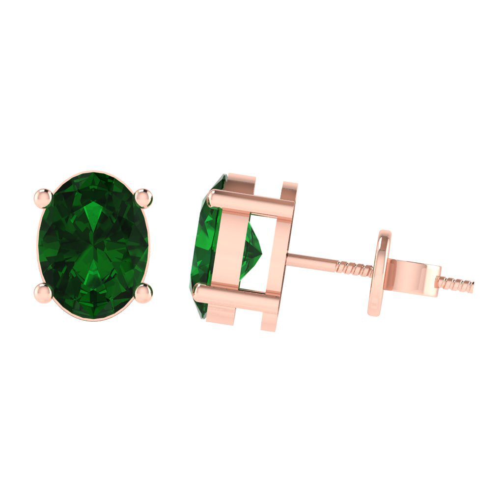 rose gold plated sterling silver oval shape emerald may birthstone stud earrings