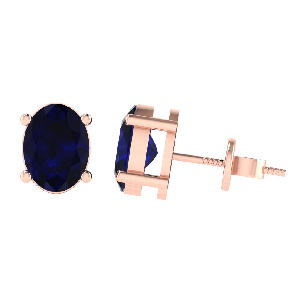 rose gold plated sterling silver oval shape sapphire september birthstone stud earrings