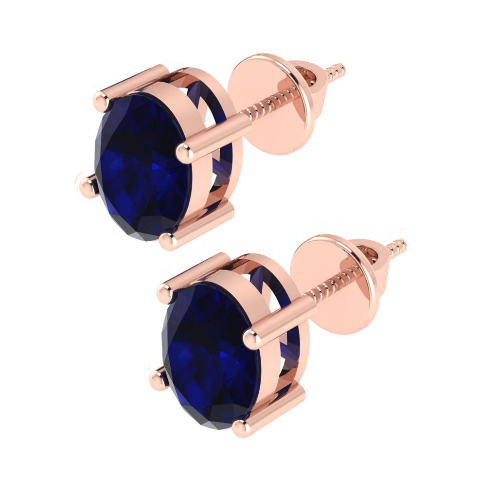 rose gold plated sterling silver oval shape sapphire september birthstone stud earrings