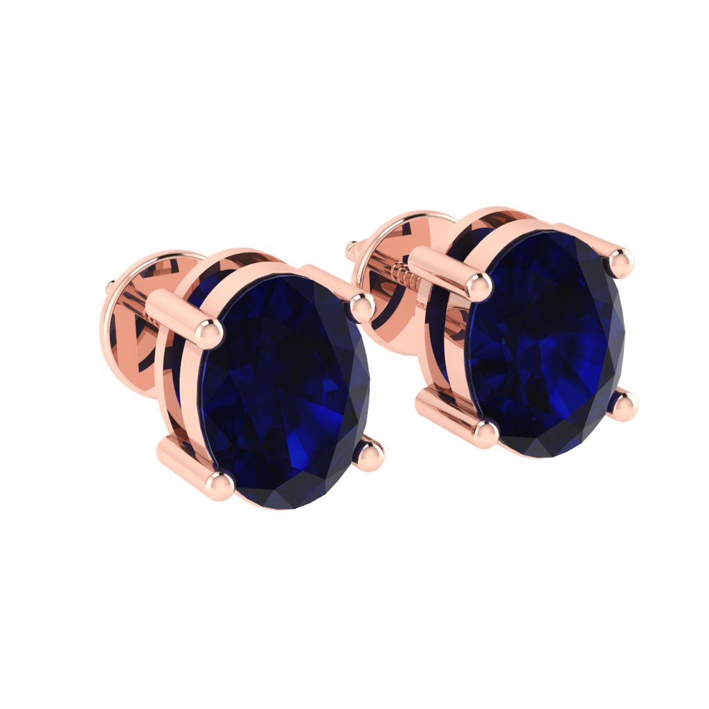 rose gold plated sterling silver oval shape sapphire september birthstone stud earrings