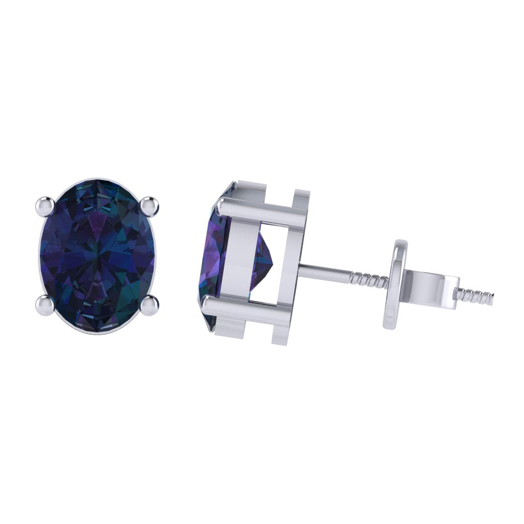 white gold plated sterling silver oval shape alexandrite june birthstone stud earrings