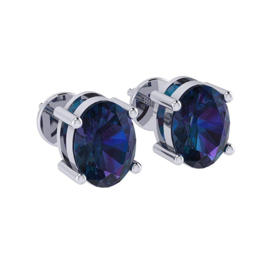 white gold plated sterling silver oval shape alexandrite june birthstone stud earrings