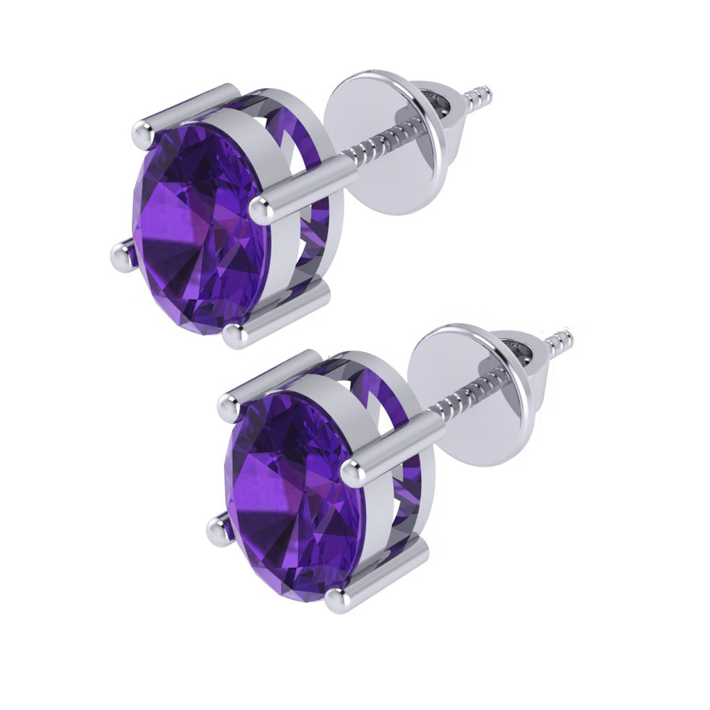 white gold plated sterling silver oval shape amethyst february birthstone stud earrings