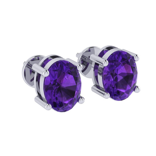 white gold plated sterling silver oval shape amethyst february birthstone stud earrings