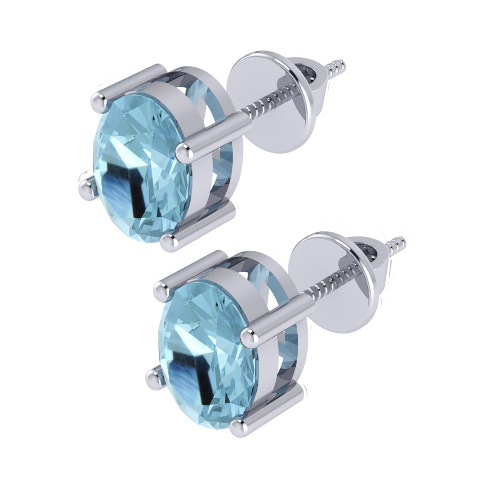 white gold plated sterling silver oval shape aquamarine march birthstone stud earrings