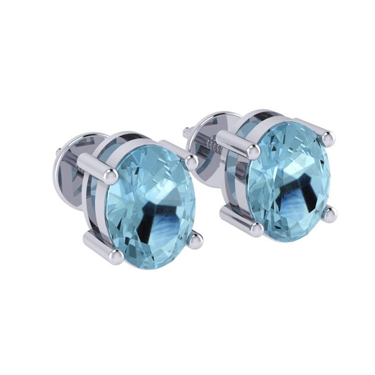 white gold plated sterling silver oval shape aquamarine march birthstone stud earrings