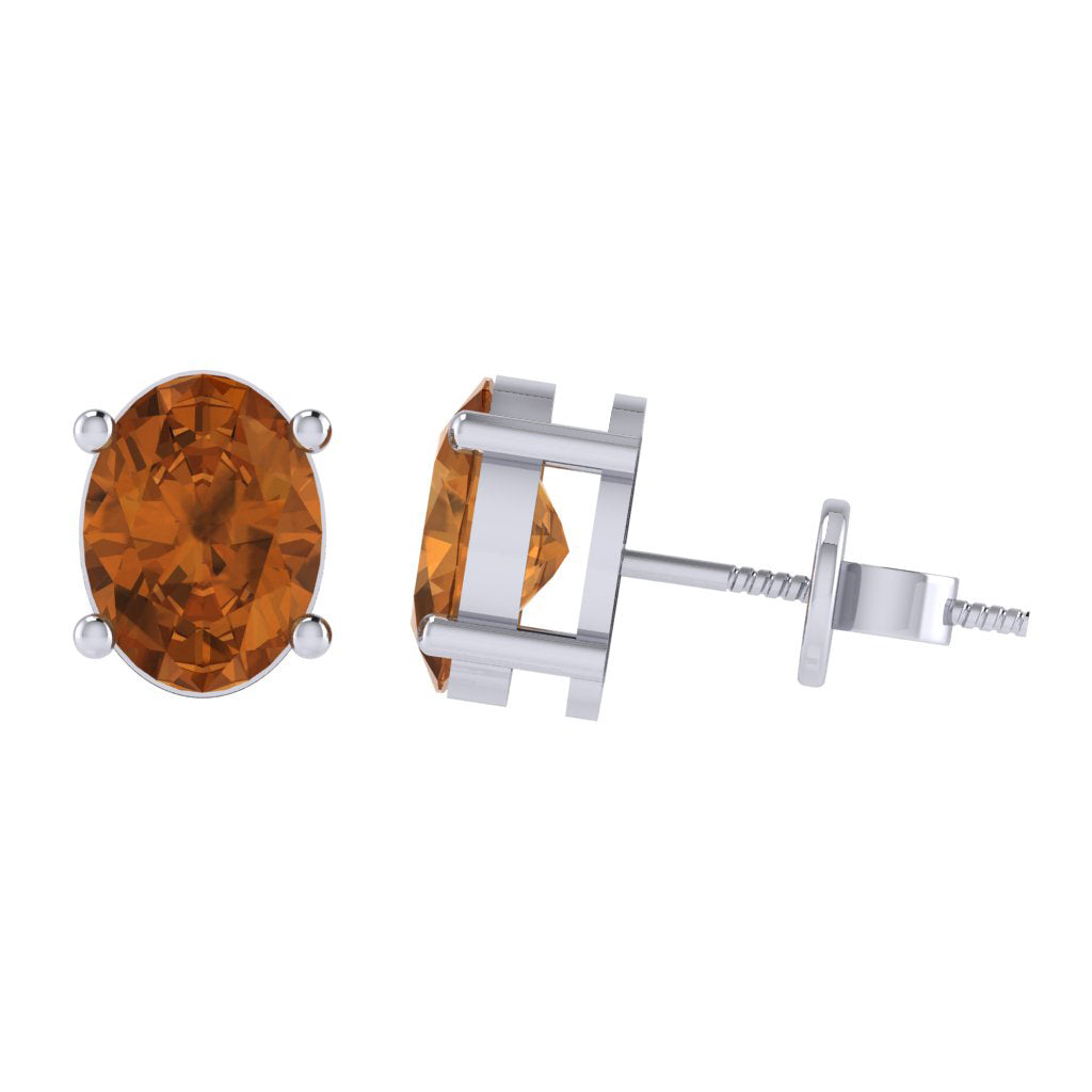 white gold plated sterling silver oval shape citrine november birthstone stud earrings