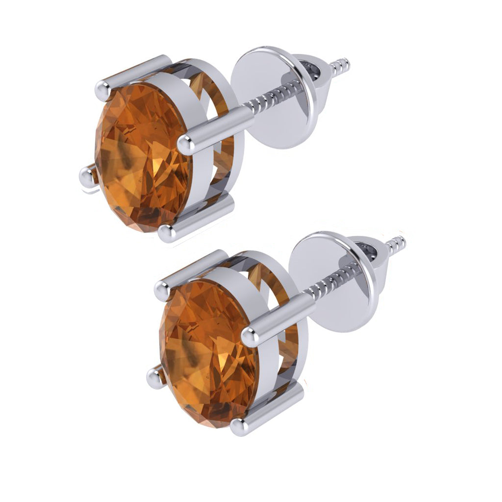 white gold plated sterling silver oval shape citrine november birthstone stud earrings