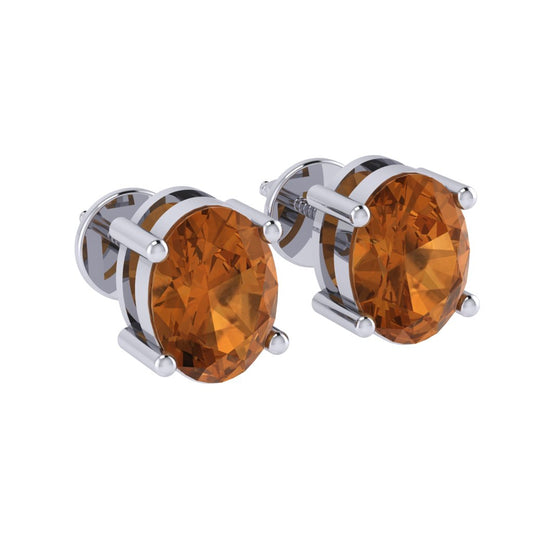white gold plated sterling silver oval shape citrine november birthstone stud earrings