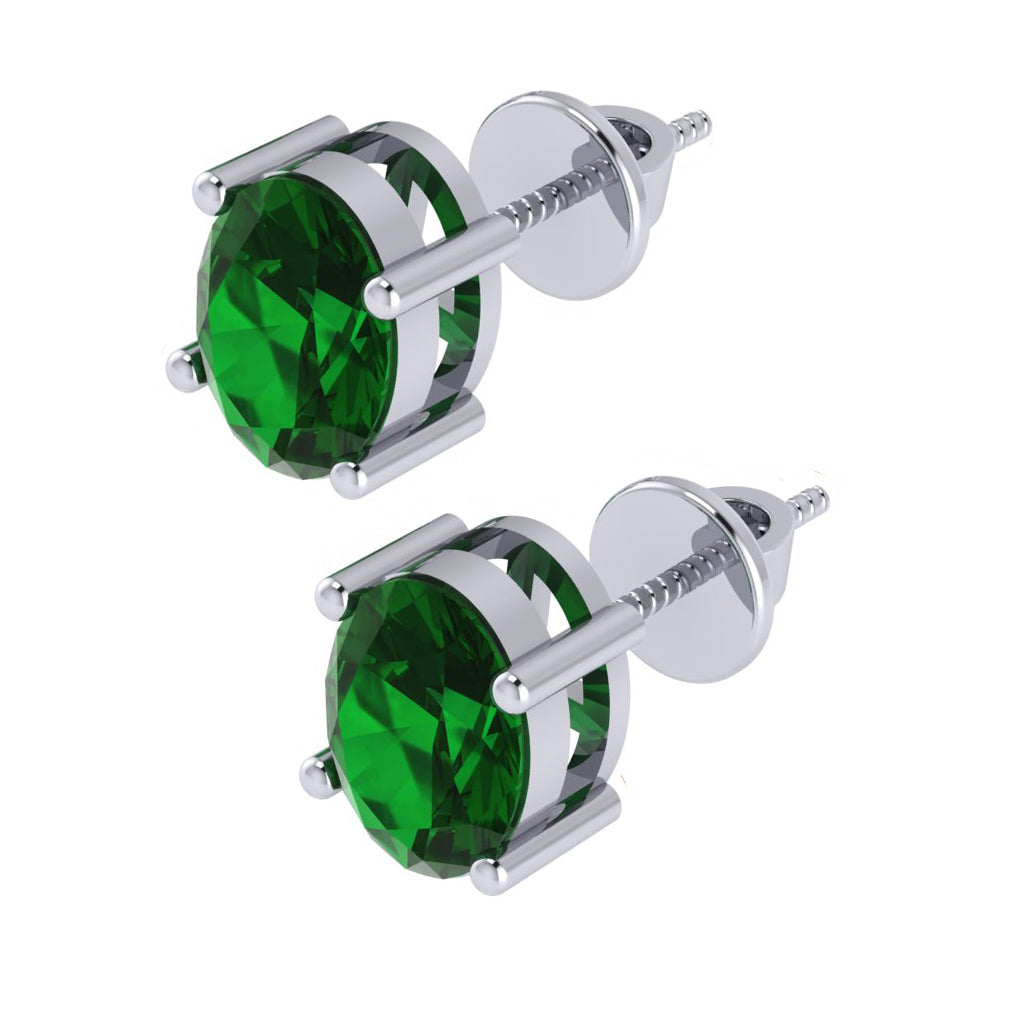 white gold plated sterling silver oval shape emerald may birthstone stud earrings