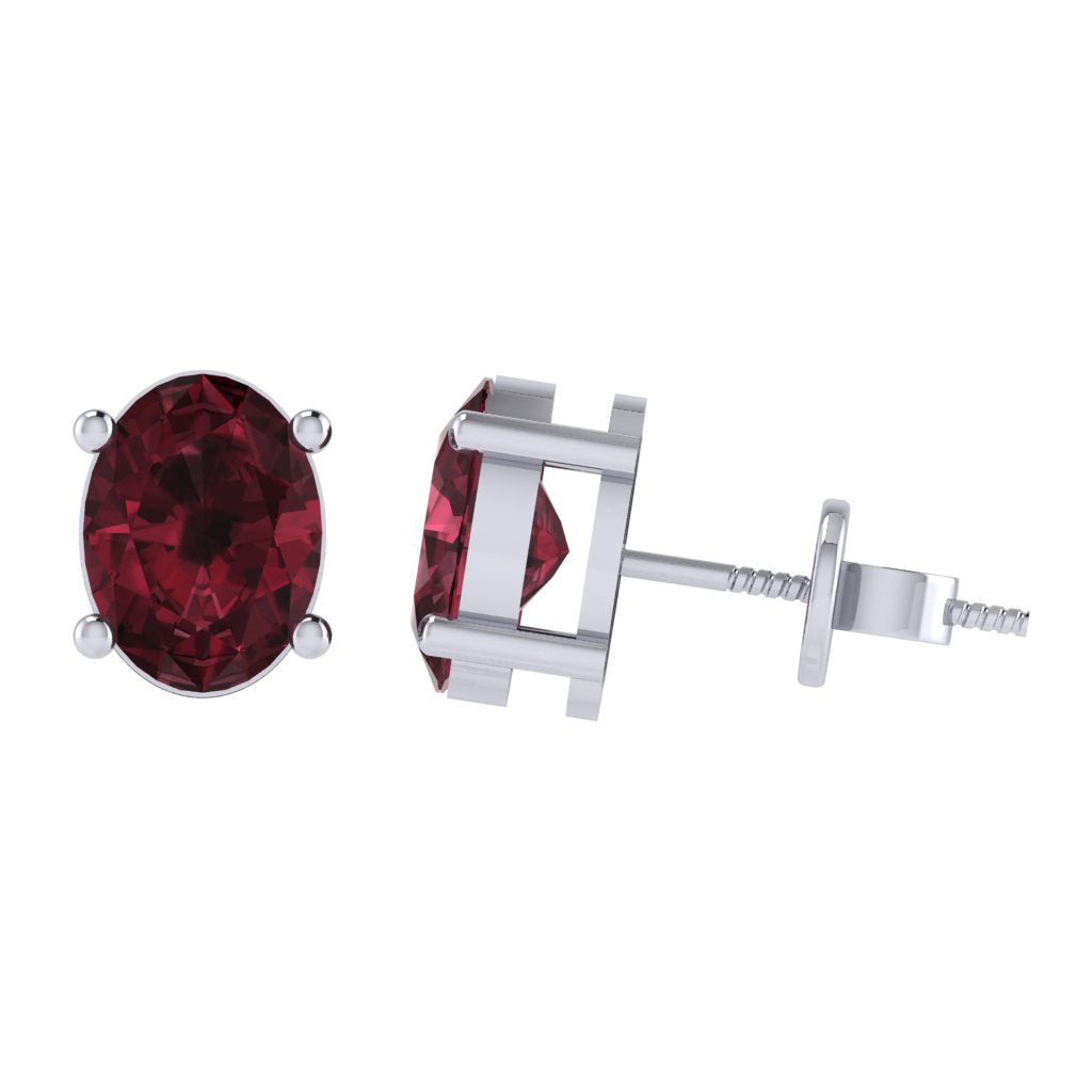 white gold plated sterling silver oval shape garnet january birthstone stud earrings