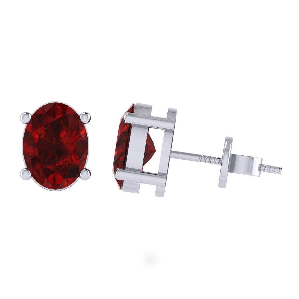 white gold plated sterling silver oval shape ruby july birthstone stud earrings