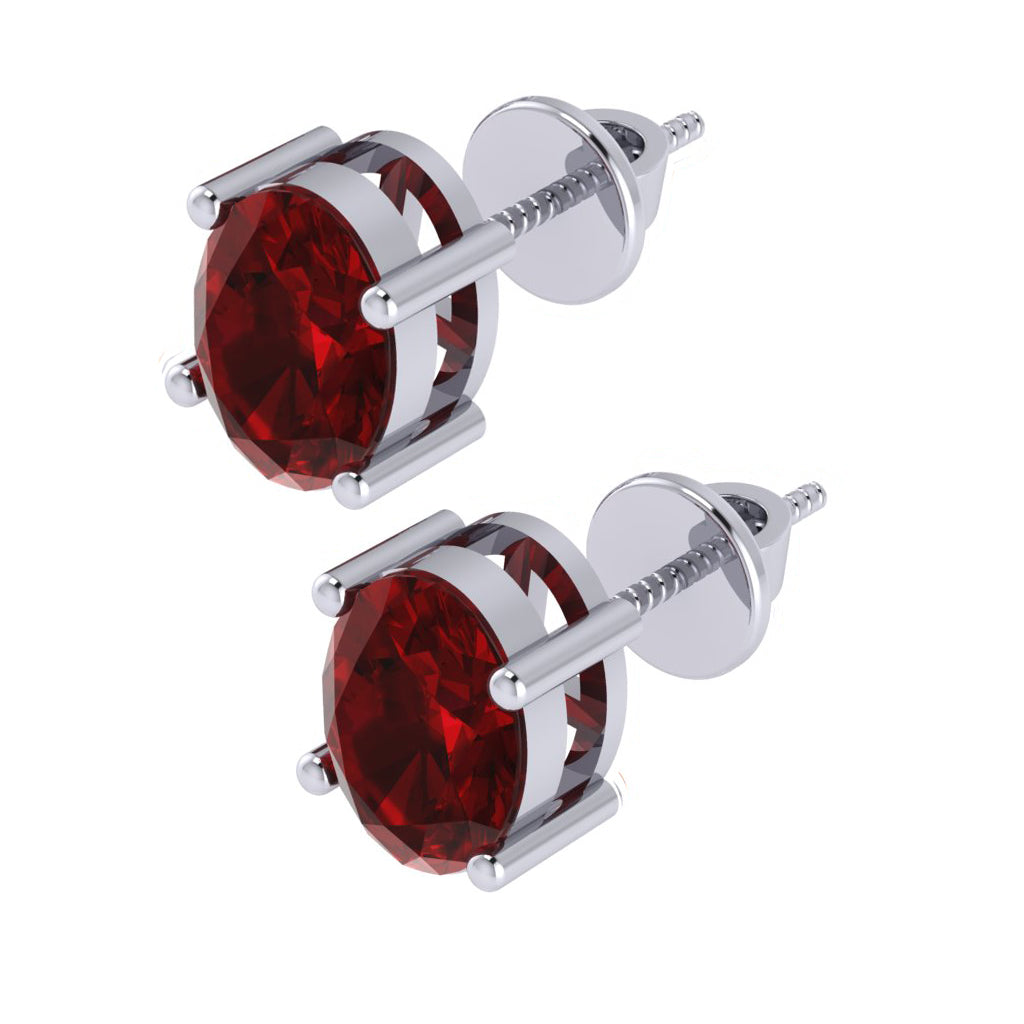 white gold plated sterling silver oval shape ruby july birthstone stud earrings