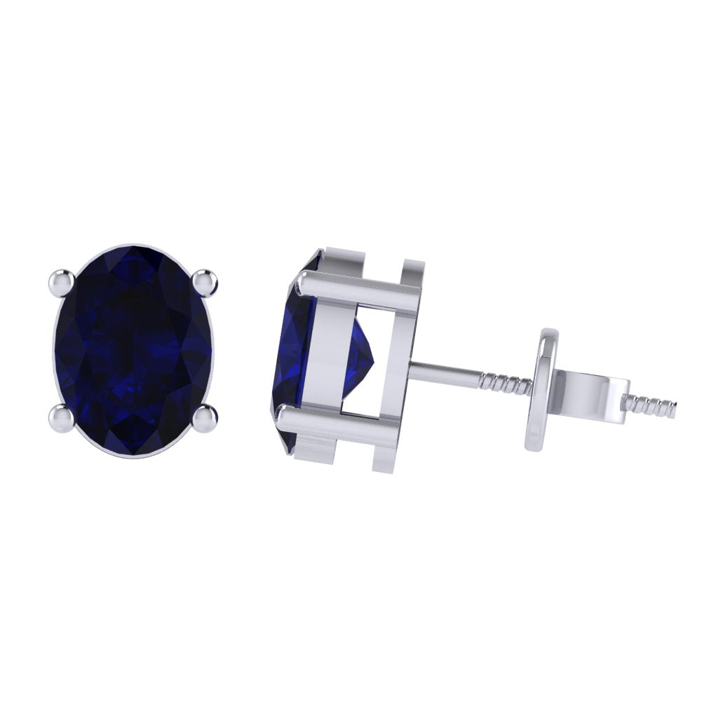 white gold plated sterling silver oval shape sapphire september birthstone stud earrings