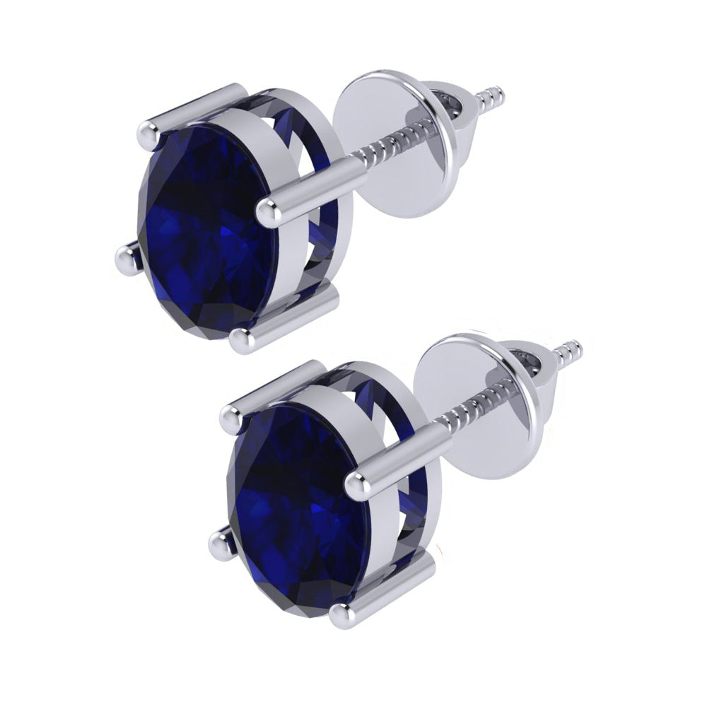 white gold plated sterling silver oval shape sapphire september birthstone stud earrings