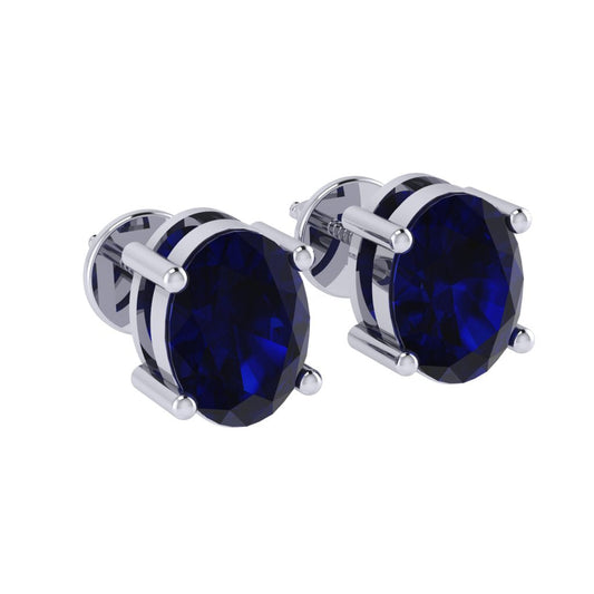 white gold plated sterling silver oval shape sapphire september birthstone stud earrings