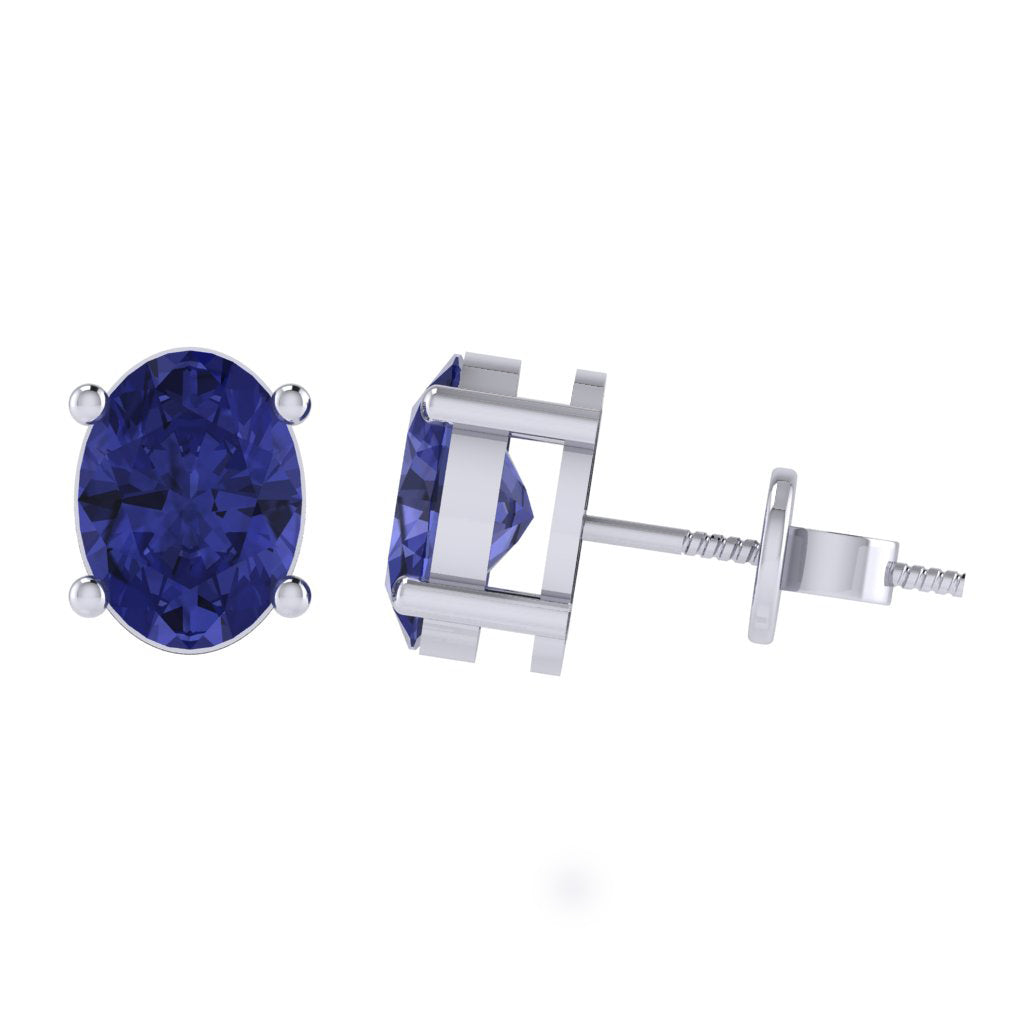 white gold plated sterling silver oval shape tanzanite december birthstone stud earrings